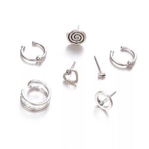 New 7 Piece Stud & Hoop Silver Plated Earrings